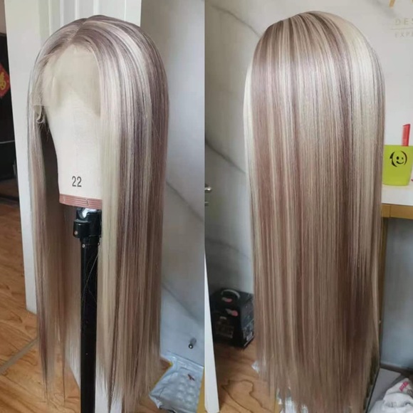 💫 22” BLONDE  & BROWN HIGHLIGHTS STRAIGHT LACE FRONT WIG *NEW* - Picture 4 of 6